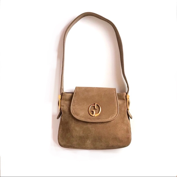 GUCCI Vintage 1970’s GG Tan Suede Leather Handbag - Picture 10 of 12